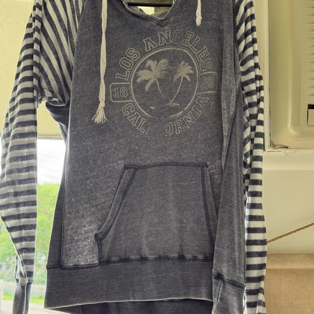 Striped Gray Hoodie with Los Angeles Print